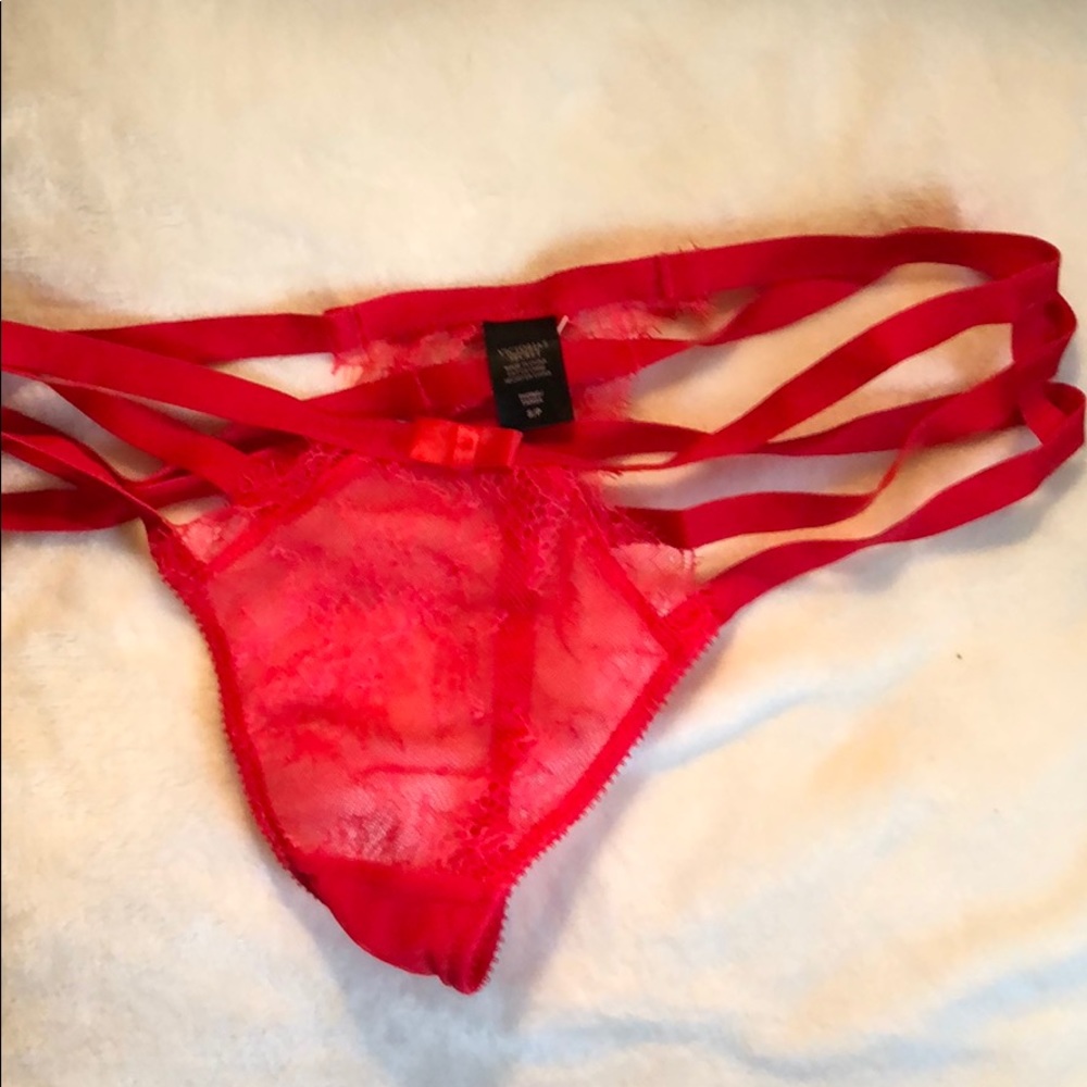 Cherry red lace and strap detail VS thong